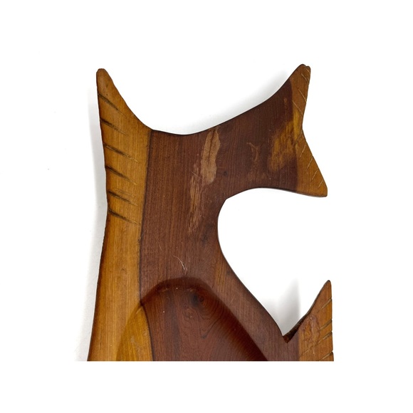 Vintage Mid Century Modern Wood Bowl Wood Inlet Eye 60s MCM Fish - Picture 4 of 5